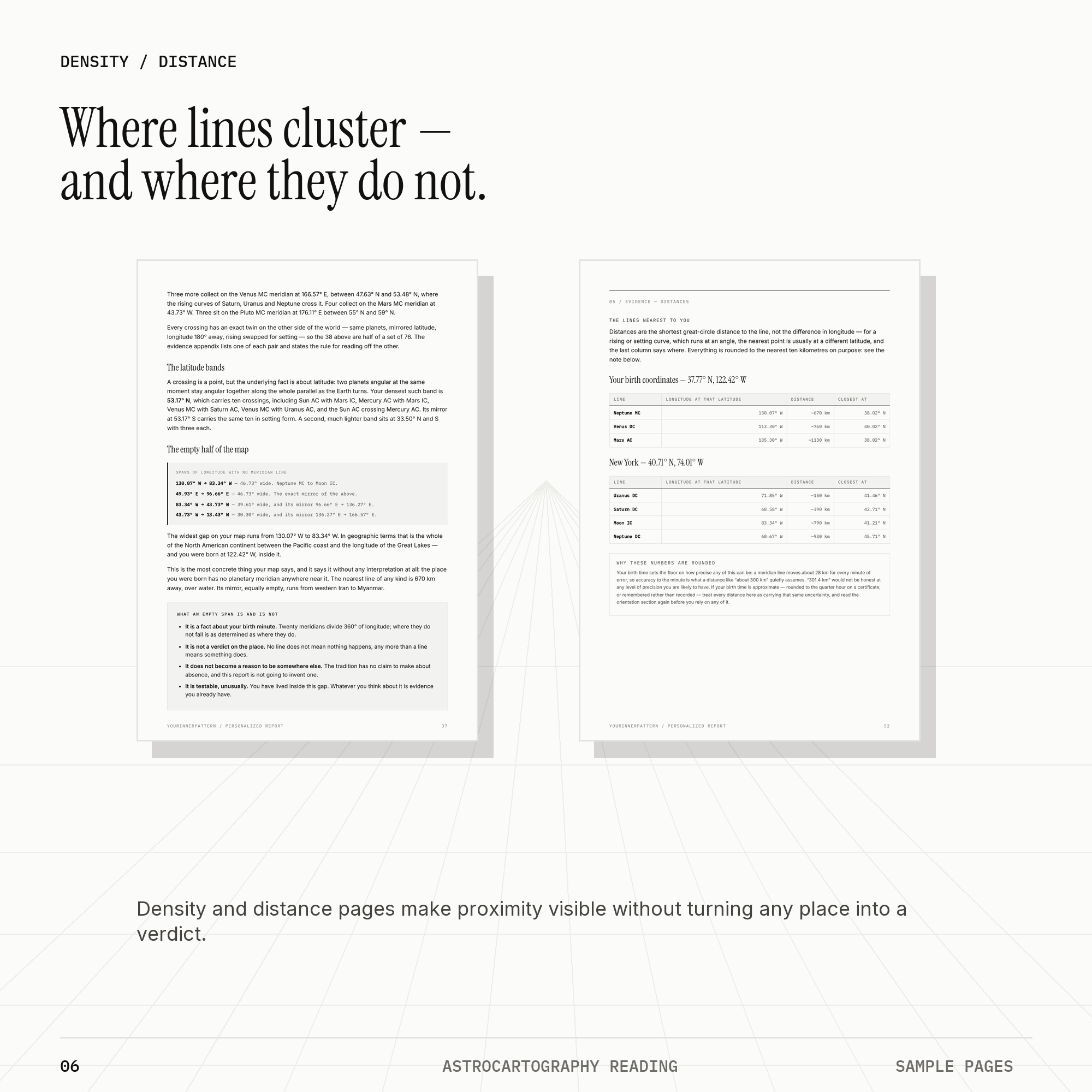 Report previews showing line density and distance tables