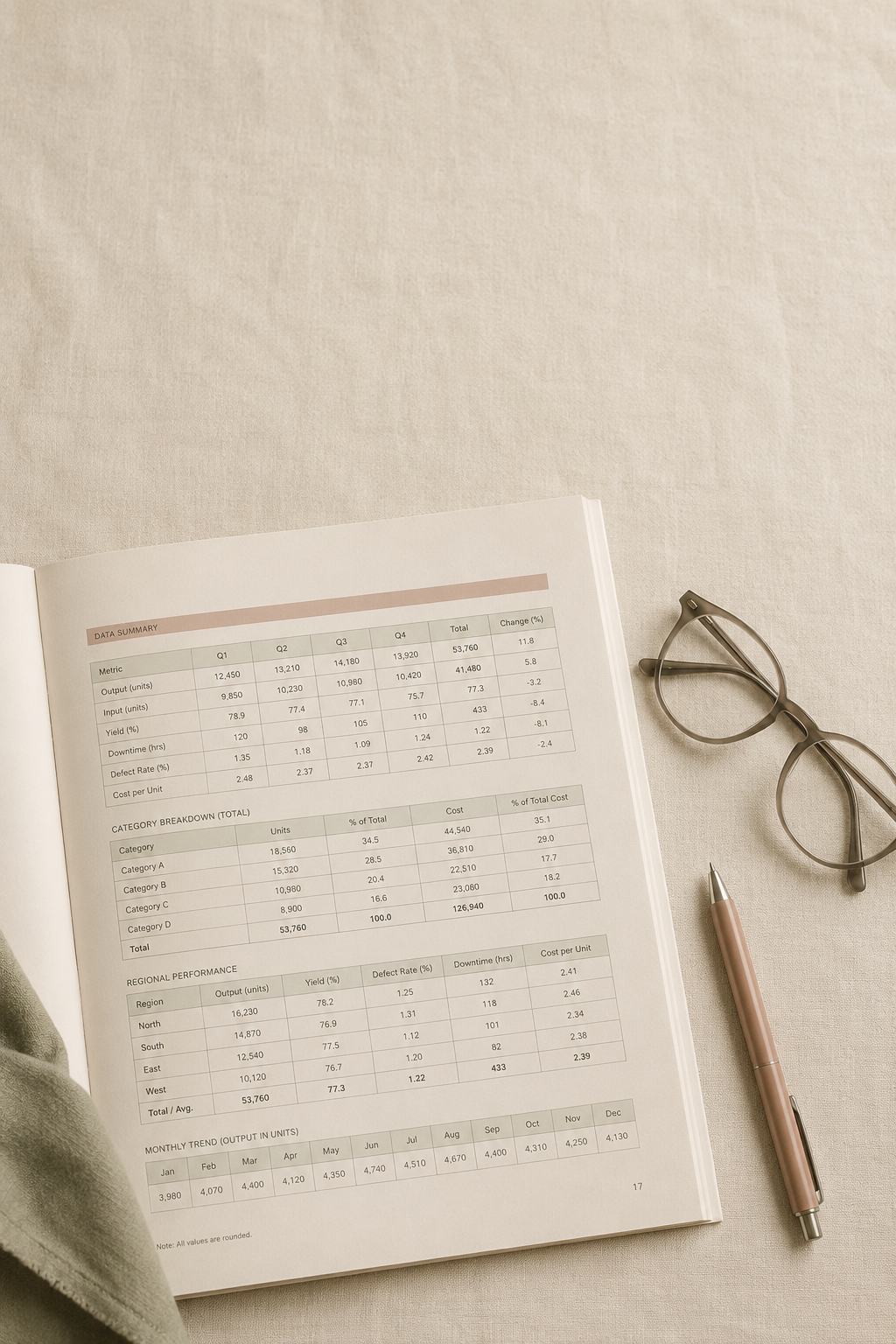 A printed page of calculated chart data