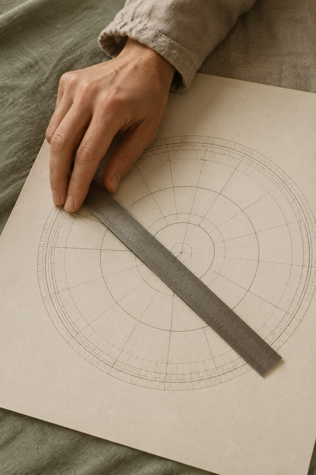 A hand checking a printed chart diagram with a ruler